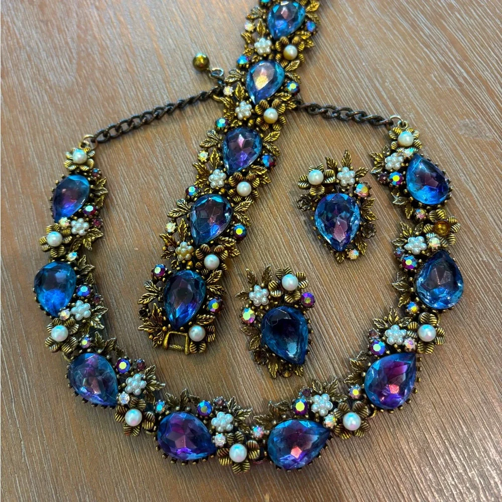 Vintage 50-60’s era necklace, bracelet & earrings set - Picture 3 of 7